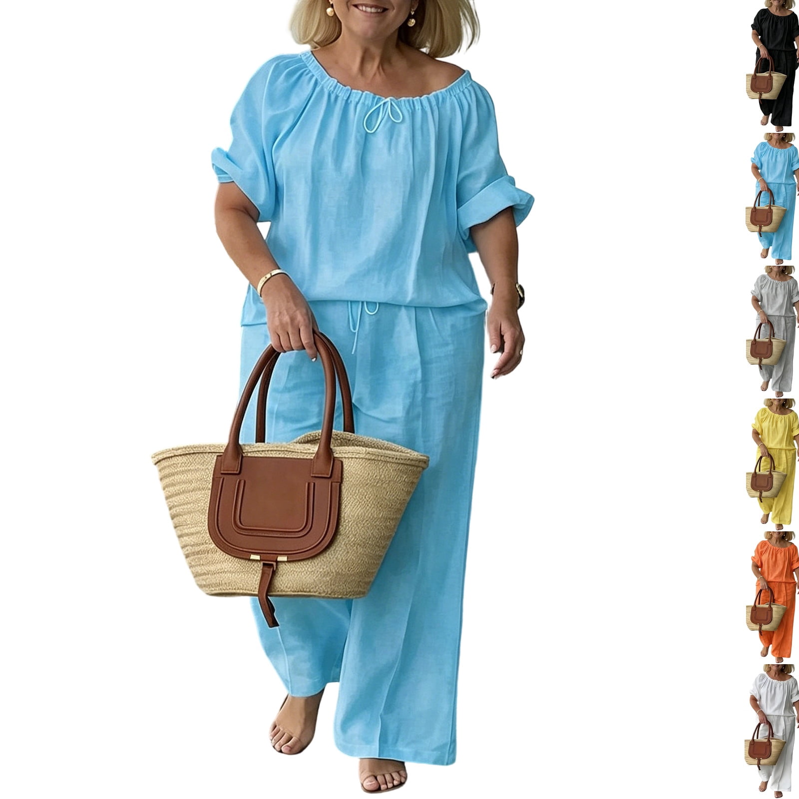 2 Piece Cotton Linen Sets for Women Matching Set Summer Outfits Short — free download