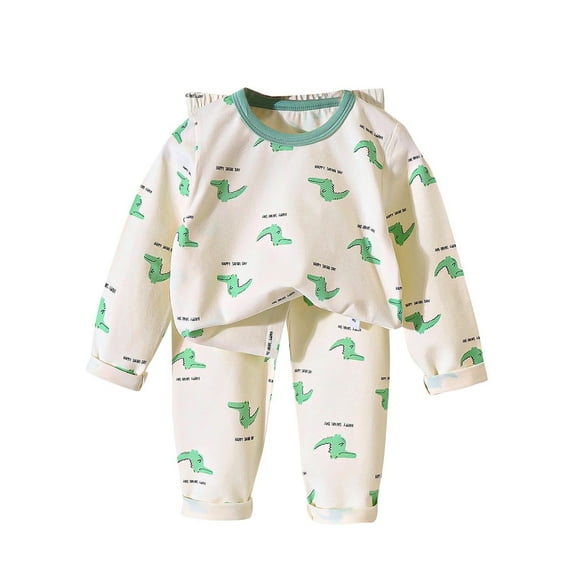 2 Piece Cotton Pajamas Set Girl Cute Print Long Sleeve Crewneck Top and Pants Fall Comfort Home Pj Sleepwear, Beige, 11 Years