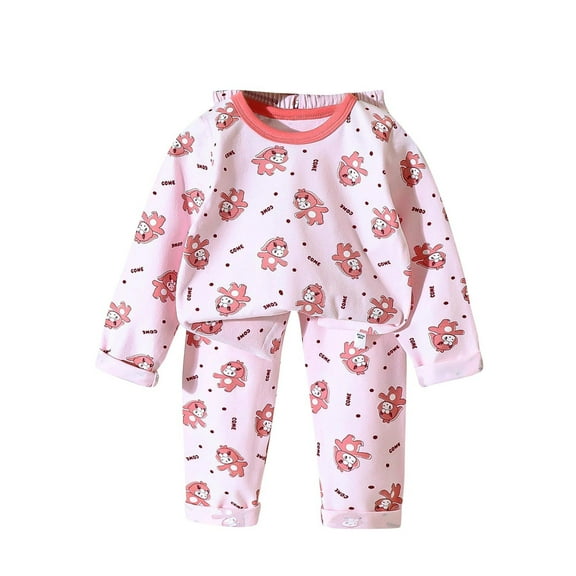 2 Piece Cotton Pajamas Set Girl Cute Print Long Sleeve Crewneck Top and Pants Fall Comfort Home Pj Sleepwear, Pink, 11 Years