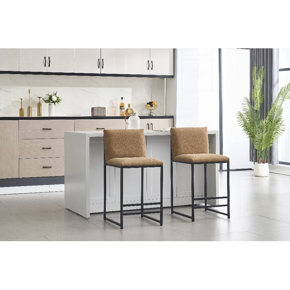 2-Piece Counter Height Bar Stools Set - Upholstered Linen with Metal Footrest for Kitchen & Dining Room