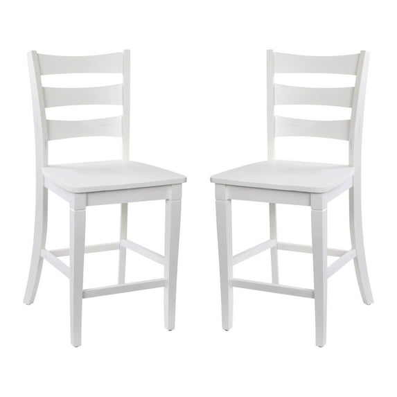 2 Piece Counter Stool, Slatted Design Back, White