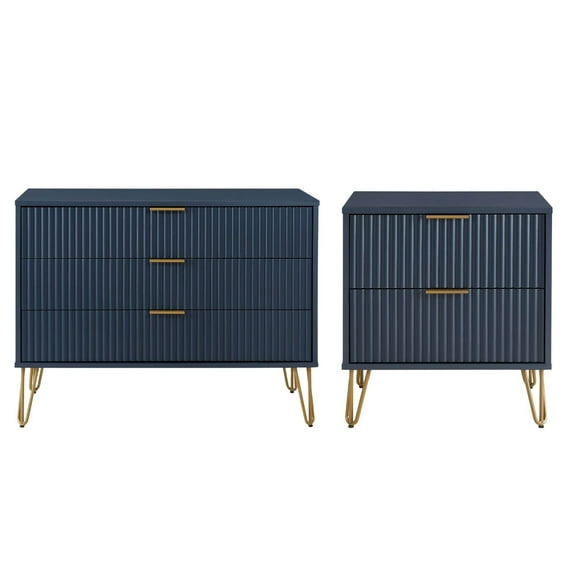 2-Piece DUMBO Standard 3-Drawer Dresser and DUMBO 2.0 Nightstand in Blue