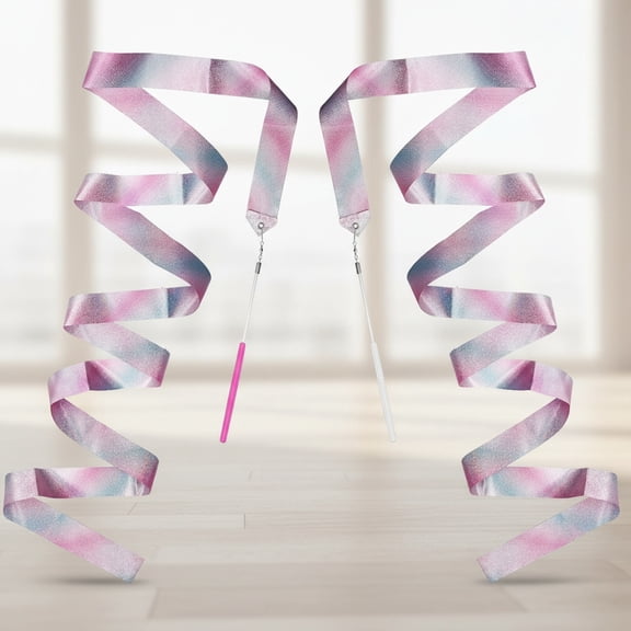 2-Piece Dancer Wand Rhythmic Ribbon Stick Dance Streamers Baton Twirling Stick with Non-slip Handle for Artistic Dancing Gymnastics Party Gift
