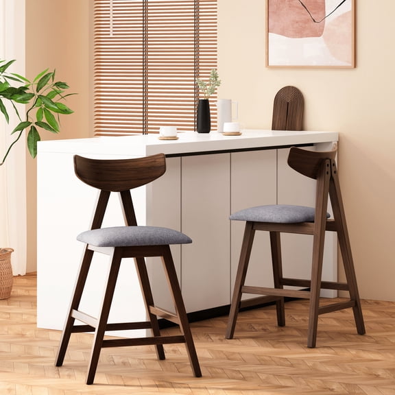 2 - Piece Dark Grey Fabric Counter Stools with Mid - Century Elements / Upgrade Indoor Decor