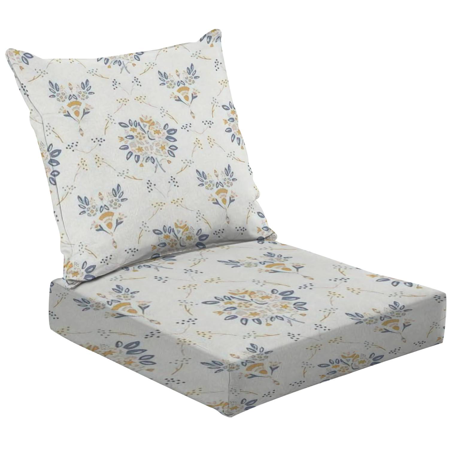 2 Piece Deep Seating Cushion Set French shabby chic damask texture Dainty flower bouquet seamless Hand Outdoor Chair Solid Rectangle Patio Cushion Set