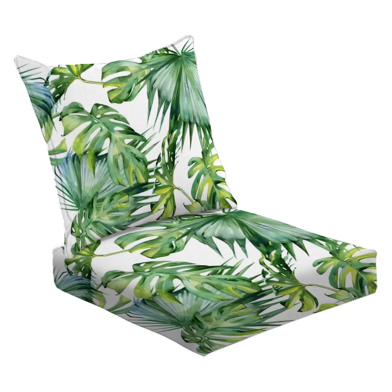 2Piece Deep Seating Cushion Set Seamless watercolor tropical leaves