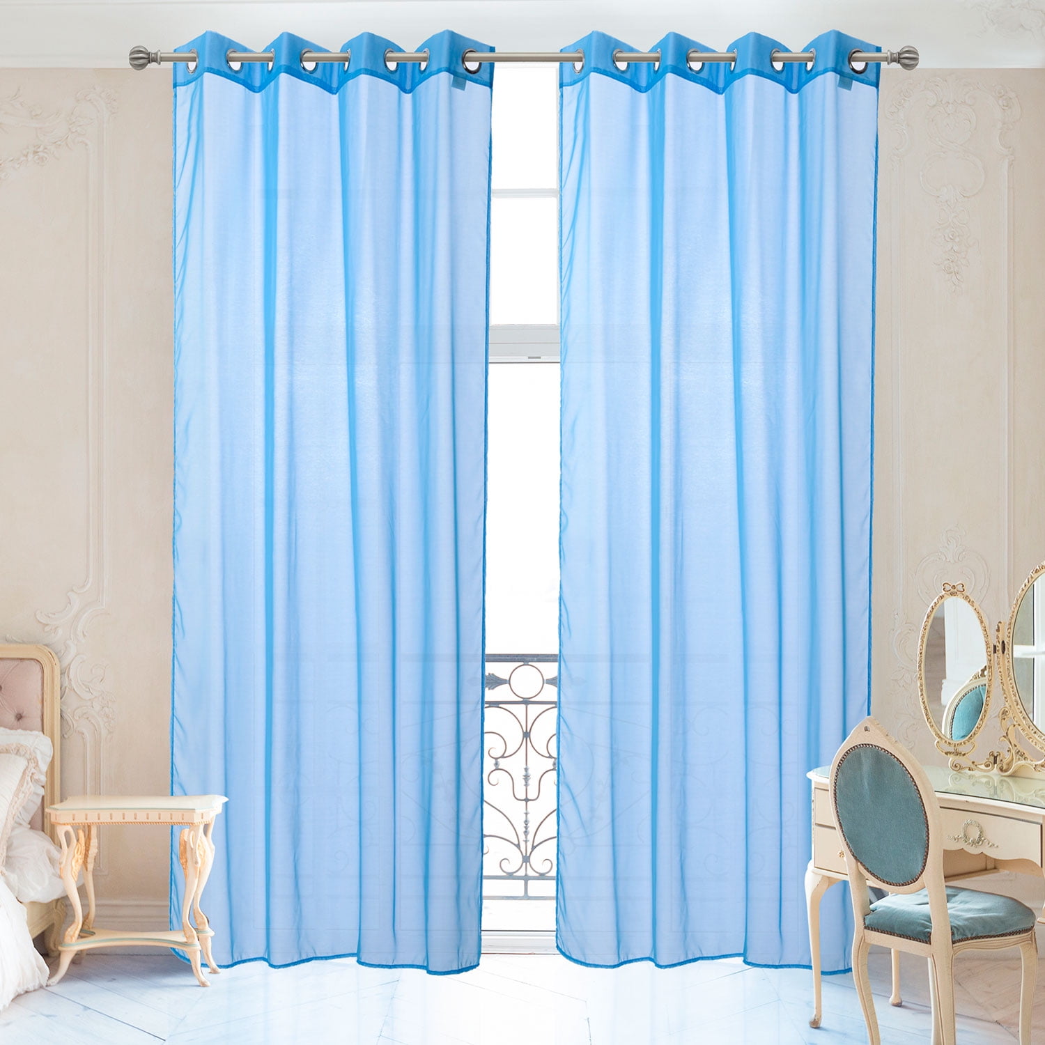 2 Piece Delux High Woven Thread Window Sheer Curtains Grommet Panels 54" X 84" Total 108" X 84" Inch Length for Kitchen,Bedroom/Living Room Color: Blue