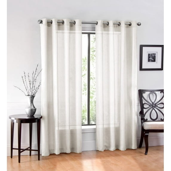 2 Piece Delux High Woven Thread Window Sheer Curtains Grommet Panels 54" X 95" Total 108" X 95" Inch Length for Kitchen,Bedroom/Living Room Color: Ivory