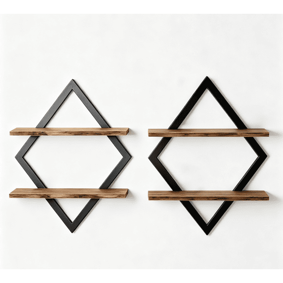 2-Piece Diamond Floating Wall Shelves, Wall Mount Storage Display Rack for Bedroom, Living Room & Kitchen