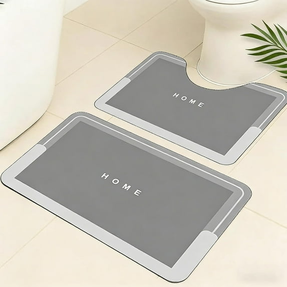 2 Piece Diatomite Mat Set, U-Shaped Toilet Rug and Rectangular Floor Mat, Quick Drying Water Absorbent Bathroom Carpets, Non Slip Modern Decor, Durable Stone Texture Foot Pads, By UKHCCC
