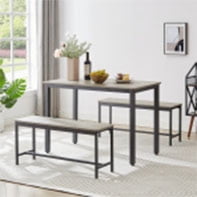 2-Piece Dining Table Set for 4,Kitchen Table with 2 Benches,43.3” Space Saving Dining Room Table with Metal Frame,Ideal for Home,Restaurant,Patio Outdoor,Space-Saving