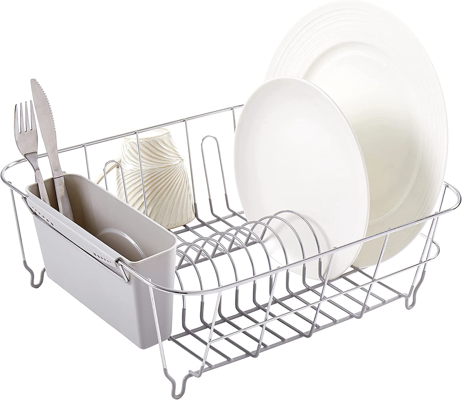 2 Piece Dish Drying Rack Set Drainer with Utensil Holder Simple Easy to Use Fits in Most Sinks, 14.5" x 13" x 5.25", Black