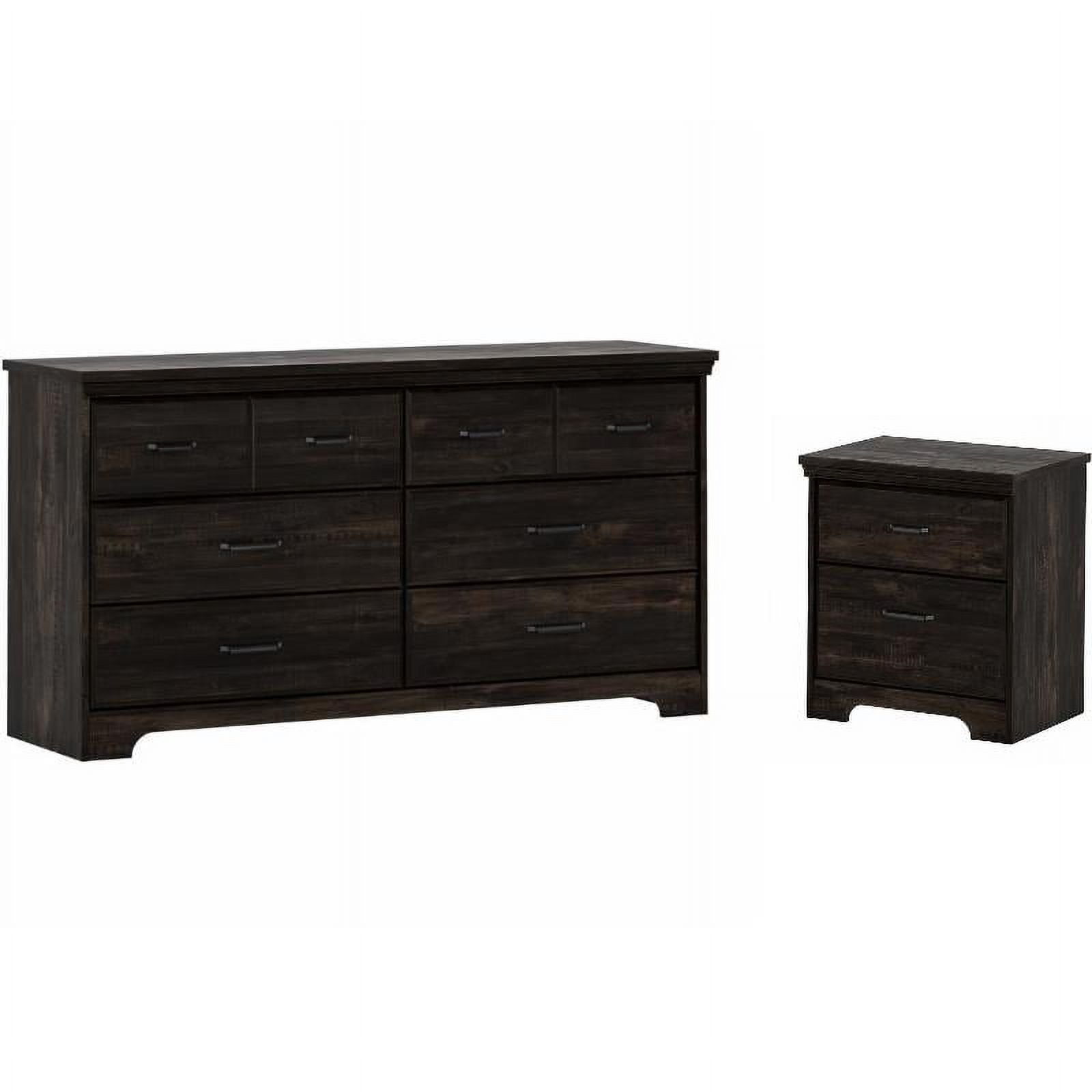 2 Piece Double Dresser and Nightstand Bedroom Set in Rubbed Black