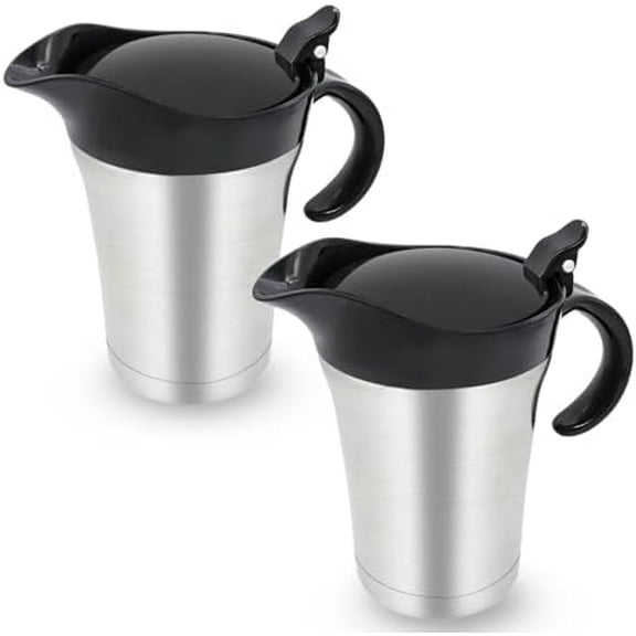 2 Piece Double Insulated Gravy Boat, Stainless Steel Gravy Pitcher with Hinged Lid, Large Capacity Gravy Warmer for Coffee Sauces Syrups, Hot or Cold (25 oz/750 ml)$$Home Decor, Kitchen, & Other