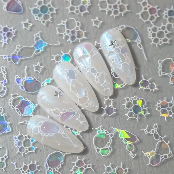 2-Piece Dream Nail Art Stickers Art Nail Wraps Set - Laser Embossed Shell Light Craft for DIY and Nail Art Stickers Salon Use