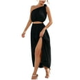 thumbnail image 1 of 2 Piece Dress for Women, Fashion One Shoulder Sleeveless Crop Top and Maxi Skirt Summer Outfit Split Skirt Set (Large, Black), 1 of 5