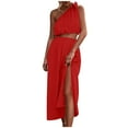 thumbnail image 1 of 2 Piece Dress for Women, Fashion One Shoulder Sleeveless Crop Top and Maxi Skirt Summer Outfit Split Skirt Set (X-Large, Red 01), 1 of 5