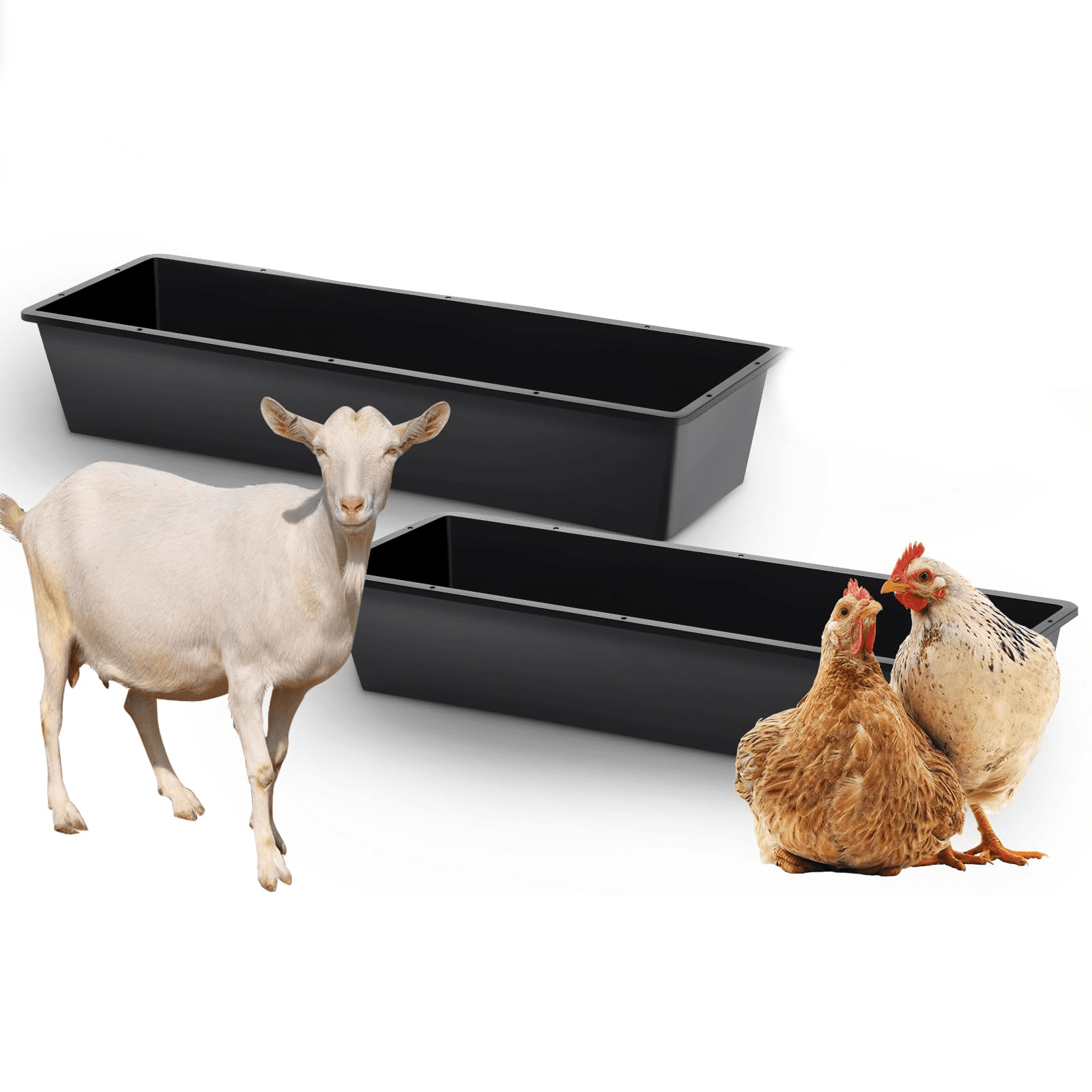 2-Piece Dual-Purpose Plastic Livestock Feed Trough, Suitable For Daily Feeding Of Horses, Goats, Pigs And Other Animals; Widely Adaptable To Home Backyards, Pastoral Fences, Livestock Sheds