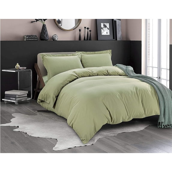 2-Piece Duvet Cover Set, 1800 Premier, Button Closure, Solid Color - Cooling, Breathable Material- Wrinkle, Fade, Stain Resistant, Twin/Twin XL, Green