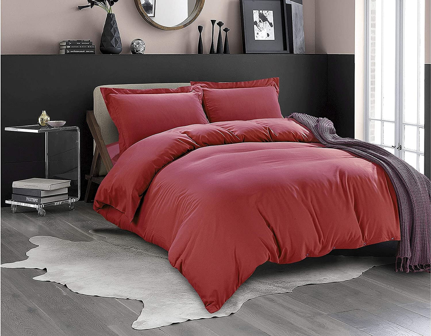 2-Piece Duvet Cover Set, 1800 Thread Count, Button Closure, Solid Color - Cooling, Breathable Material- Wrinkle, Fade, Stain Resistant, Twin/Twin XL, Burgundy