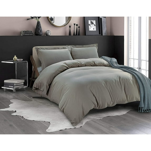 2-Piece Duvet Cover Set, 1800 Thread Count, Button Closure, Solid Color - Cooling, Breathable Material- Wrinkle, Fade, Stain Resistant, Twin/Twin XL, Gray