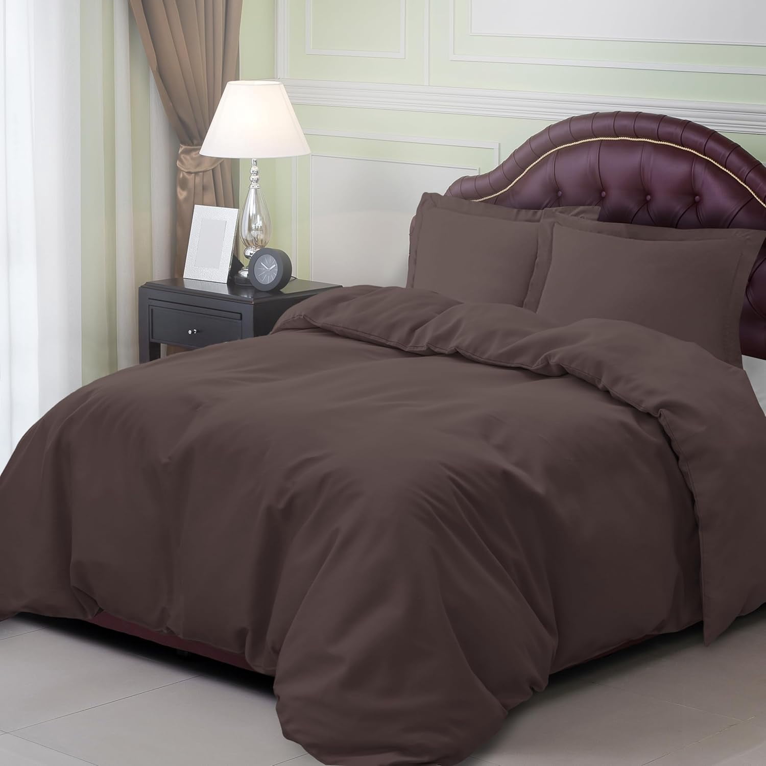 2 Piece Duvet Cover and Sham Set - Premium 1500 Brushed Microfiber - Easy Care, Wrinkle Resistant, Twin/Twin XL, Chocolate Brown