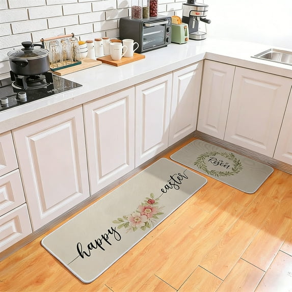 2-Piece Easter Kitchen Floor Mat Set, Non-Slip Washable Rug, Low-Profile Holiday Decor Mats, Soft Polyester Carpet for Indoor Use, 15.75x23.6 and 15.75x47.2 Inches, Colorful Home Decor