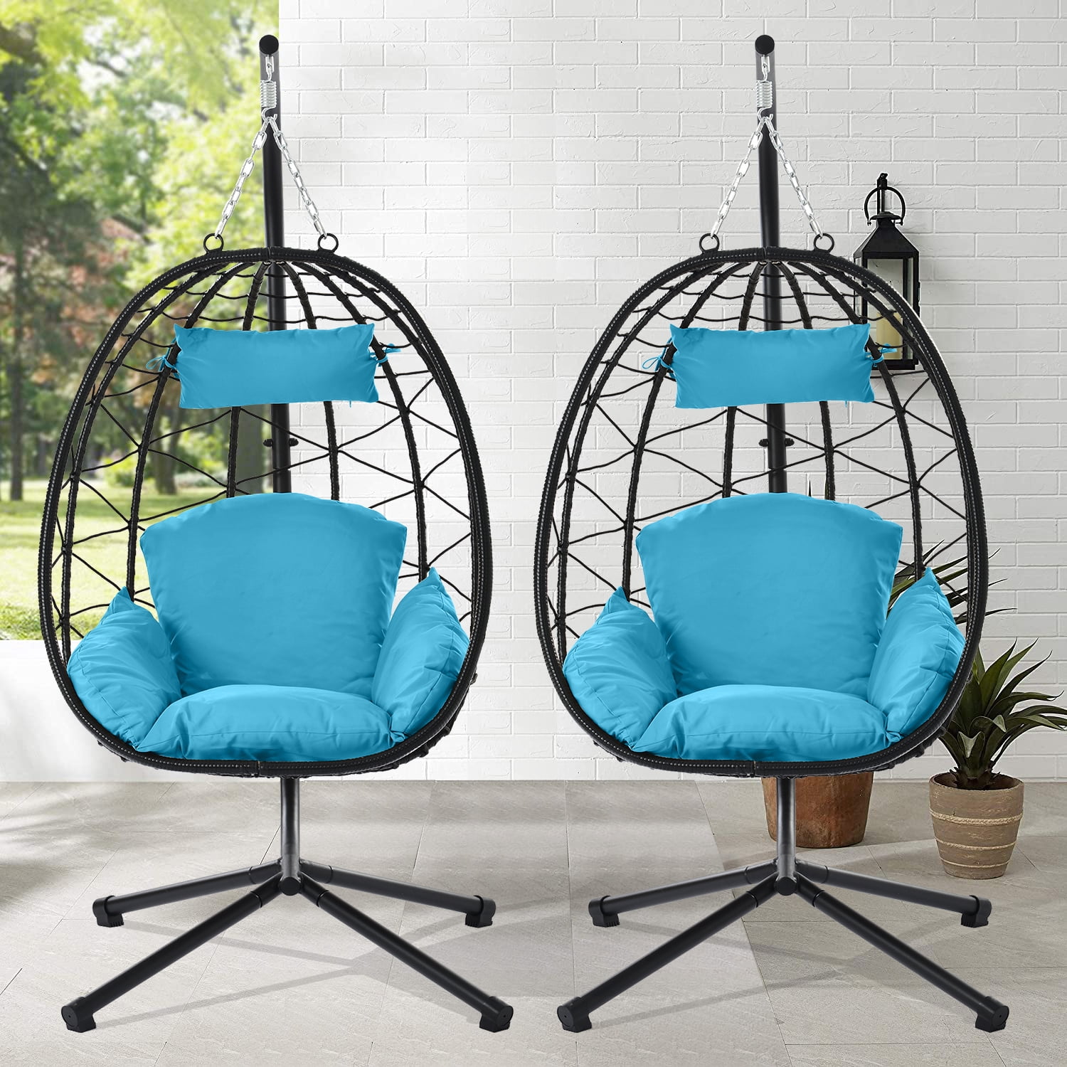 Egg Chair Outdoor Basket Chairs - 2 PC Wicker Patio Cuddle Chair with  Cushions Rattan Tear Drop Egg Cocoon Chair for Indoor Bedroom Outside Porch  Deck