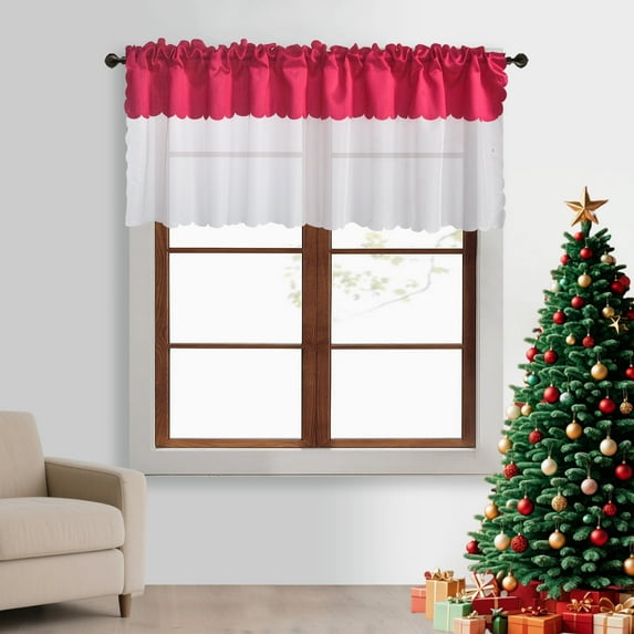 2 Piece Elegant Faux Silk Dual Color Splicing Sheer Window Valance,Rod Pocket Curtain for Kitchen, Café, Dining, and Bathroom Decor