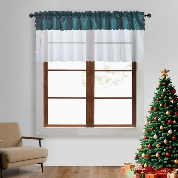 2 Piece Elegant Faux Silk Dual Color Splicing Sheer Window Valance,Rod Pocket Curtain for Kitchen, Café, Dining, and Bathroom Decor