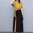 thumbnail image 1 of 2 Piece Elegant Office Outfit for Women Batwing Sleeve Blouse Wide Leg Culottes Pants Set Yellow M, 1 of 8