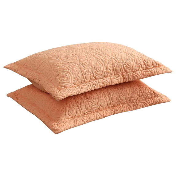2-Piece Embroidered Pillow Shams, Decorative Microfiber Pillow Covers Set (Peach Fuzz, Standard)