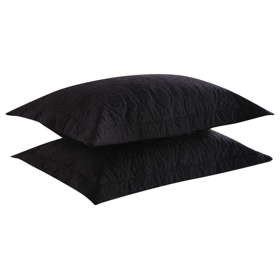 2-Piece Embroidered Pillow Shams, King Decorative Microfiber Pillow Covers Set, King Size (Black)