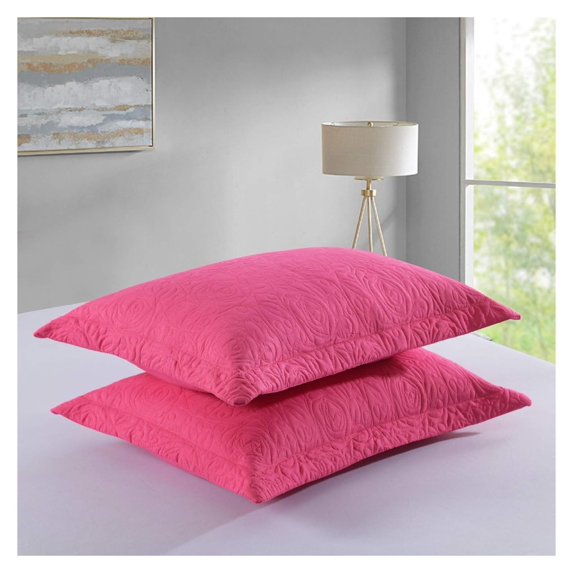 2-Piece Embroidered Pillow Shams, King Decorative Microfiber Pillow Covers Set, King Size (Hot Pink)