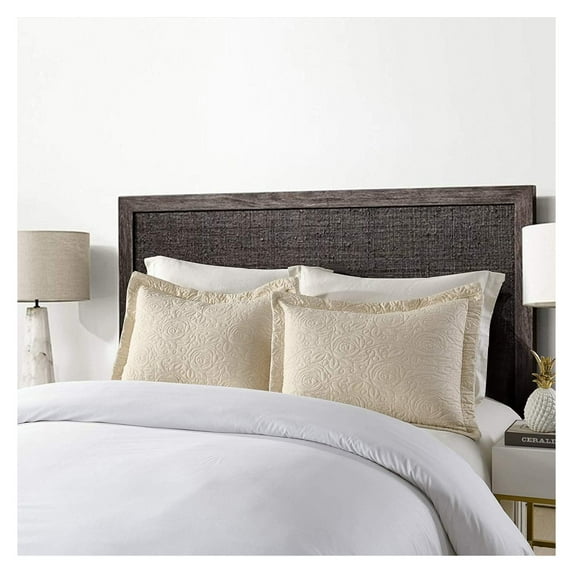 2-Piece Embroidered Pillow Shams, King Decorative Microfiber Pillow Covers Set, King Size (Light Beige)