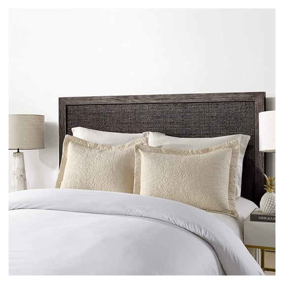 2-Piece Embroidered Pillow Shams, King Decorative Microfiber Pillow Shams Set, King Size (Light Beige)