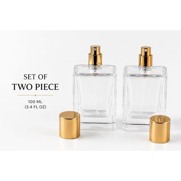 2-Piece Empty Glass Perfume Spray Bottles, 50 ml (1.7 fl oz) Refillable Fine Mist Atomizer with Gold Spray