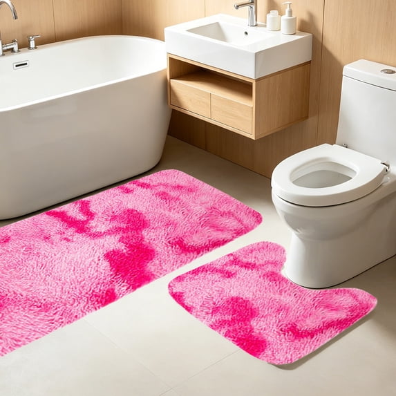 2-Piece Extra Long Bathroom Mat Set, Soft Absorbent Non-Slide Thick Rugs for Toilet & Shower, Washable Quick-Dry Dark