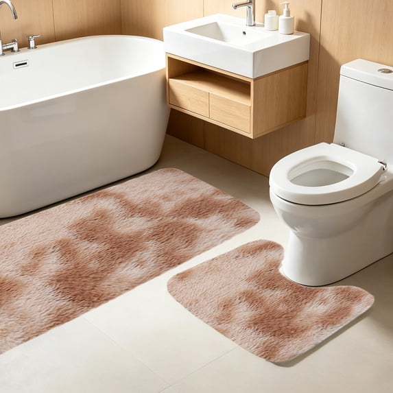 2-Piece Extra Long Bathroom Mat Set, Soft Absorbent Non-Slide Thick Rugs for Toilet & Shower, Washable Quick-Dry Dark