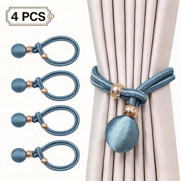 2-Pair Fabric Rope Curtain Tiebacks, Adjustable Window Holdbacks for Living Room & Bedroom, Lake Blue