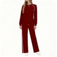 thumbnail image 1 of 2 Piece Fall Outfits Womens Sweatsuits Loose Lounge Casual Long Sleeve Top and Wide Leg Pant Sets with Pockets (S, Wine), 1 of 7
