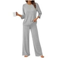 thumbnail image 1 of 2 Piece Fall Outfits for Women Ribbed Knit 3/4 Sleeve Top and Wide Leg Pant Set with Pockets Casual Loungewear (2XL, Gray), 1 of 7