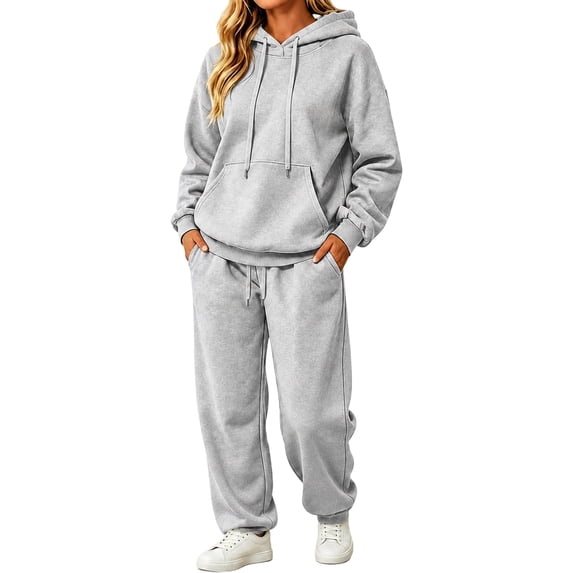2 Piece Fall Sets for Women Fall Drawstring Joggers Matching Long Sleeve Hoodies Lounge Cozy 2026 Outfits with Pockets Gray 2XL