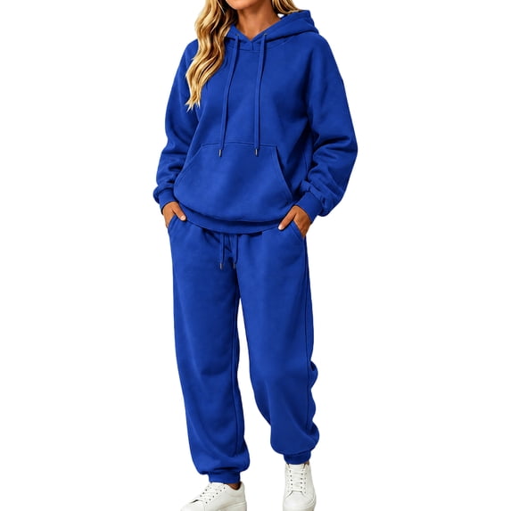 2 Piece Fall Sets for Women Y2k Drawstring Joggers Matching Long Sleeve Hoodies Lightweight Cute Travel Sweatsuits with Pockets Blue M