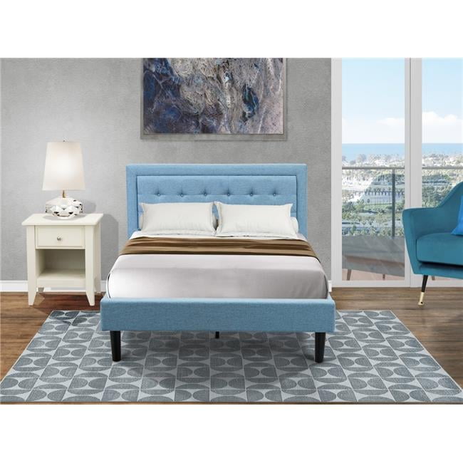 Denim Blue Upholstered Full Bed with Nightstand Set