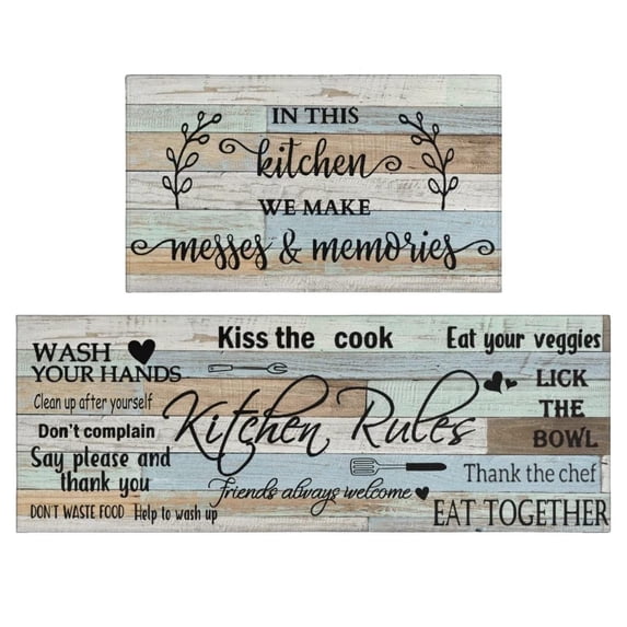 2-Piece Farmhouse Kitchen Mat Set with Cushioned Memory Foam and Waterproof Backing for Floor Comfort and Anti-Fatigue Standing Support