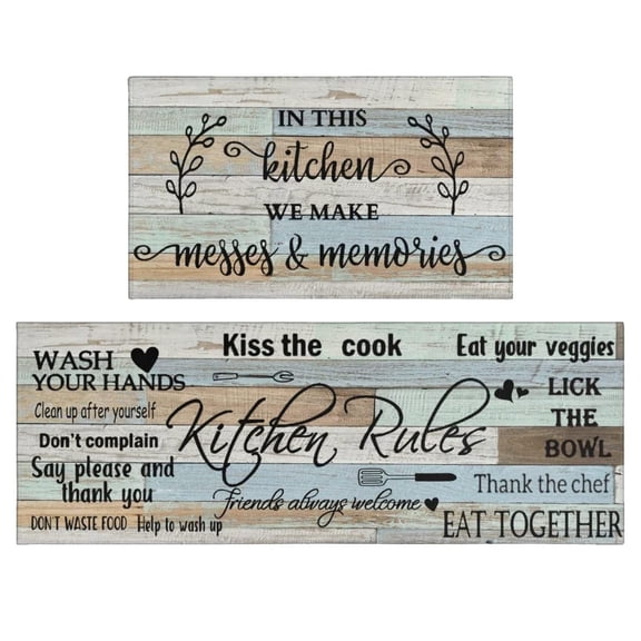 2 Piece Farmhouse Kitchen Mats Set, Non-Slip Memory Foam Floor Rugs, Waterproof Anti-Fatigue Kitchen Decor Mats For Kitchen Office Entryway Living Room Dining Room