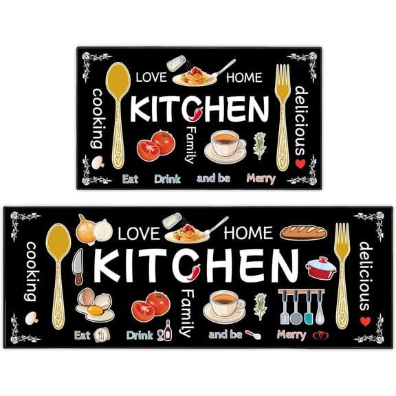 2 Piece Farmhouse Kitchen Rug Set, Black and White Style Theme Decor Kitchen Rugs, Absorbent Washable Floor Mats, Home Indoor Runner Carpet 17"x47"+17"x30"