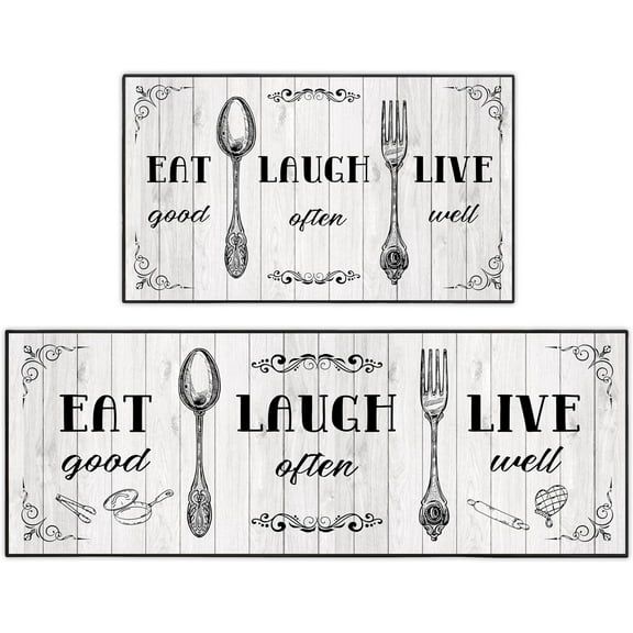 2 Piece Farmhouse Kitchen Rug Set, Gray and White Style Theme Decor Kitchen Rugs, Absorbent Non-Slip Washable Floor Mats, Home Indoor Runner Carpet 17"x47"+17"x30"
