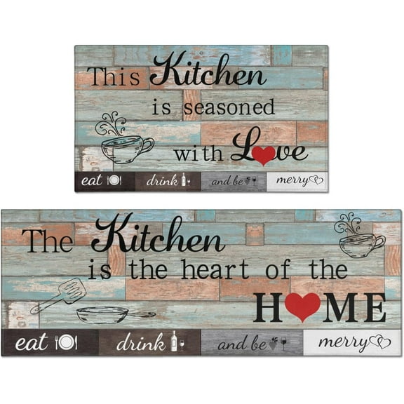 2 Piece Farmhouse Kitchen Rug Set, Home Decor Kitchen Sink Rugs and Mats, Non Skid Washable Absorbent Microfiber Rustic Kitchen Floor Carpet 17"x47"+17"x30"